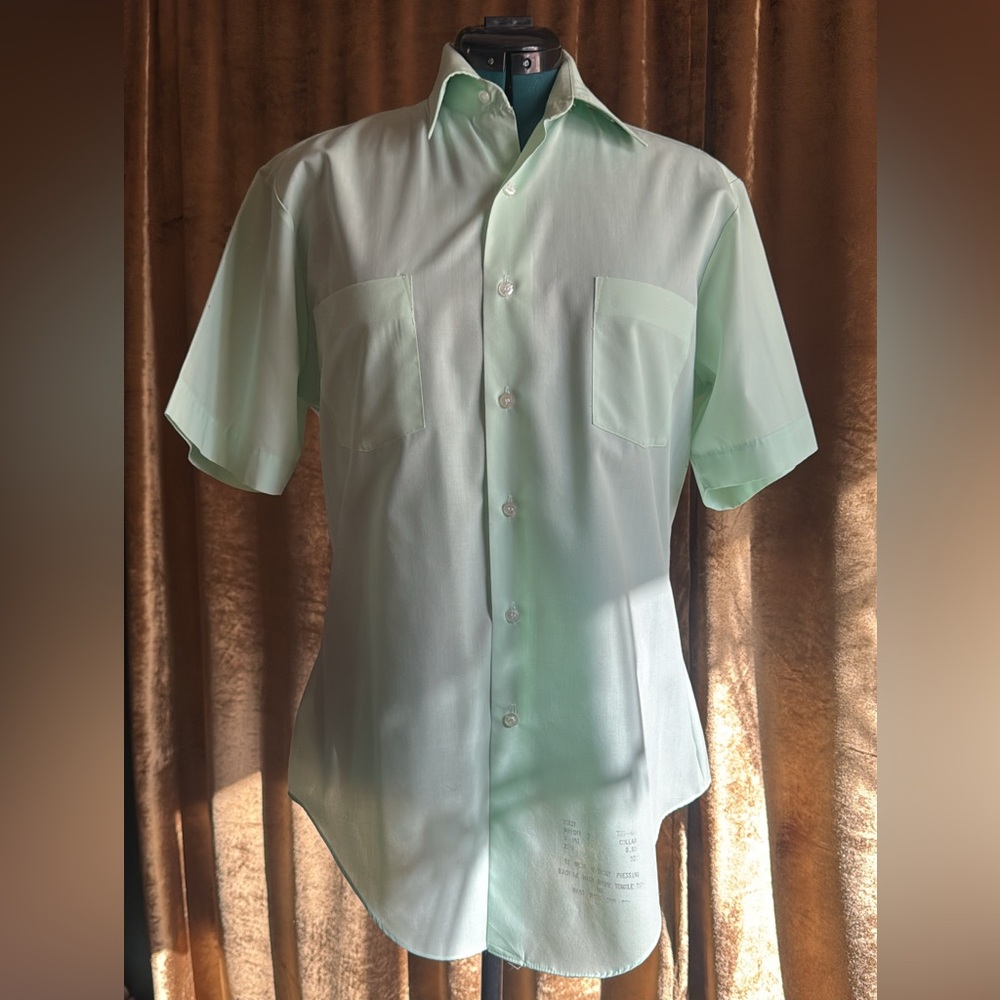 Men’s vintage button down shirt, mint green, short sleeve, casual, dressy, Sears